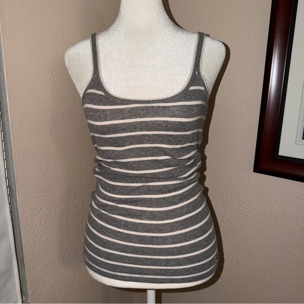 Vintage Y2K Hollister 2000s Lace Trim Striped Tank Top